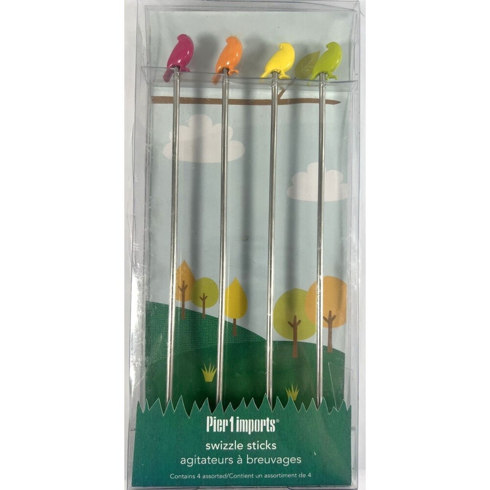 Pier 1 Imports Swizzle Sticks Birds Set of 4 Drink Stirrers Stir SKU 2571339
